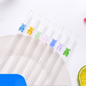 Thân Thiện Với Môi 8Mm Tùy Chỉnh Trong Suốt Tái Sử Dụng Chống Nhăn Borosilicate Gấu Quyến Rũ Cong Thủy Tinh Rơm Với Bong Bóng Cho Uống - Product Image 2