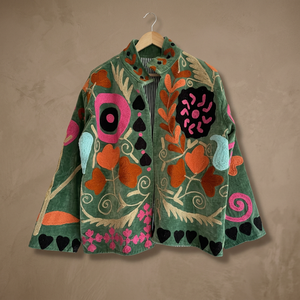 Veste en velours brodée à la main, motif uni, manches longues, col montant, manteau de printemps pour femme, vente en gros, manteaux Suzani, fournisseur B2B - Product Image 4