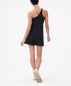 ชุดเดรสกีฬาแขนกุดผู้หญิง, เดรสกระโปรงยาวเล่นเทนนิสเสื้อเล่นฟิตเนสเปิดไหล่ข้างเดียวชุดเดรสสำหรับเล่นเทนนิส - Product Image 3