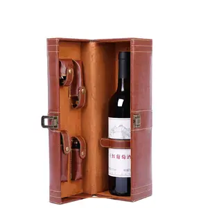 Set regalo di lusso scatola di imballaggio in vetro per bottiglia di vino scatole regalo per vino in pelle portatile bottiglia singola una scatola di vetro per vino trasparente