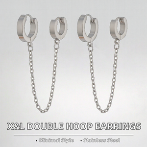 Pendientes Colgantes Minimalistas de Doble Aro de Acero Inoxidable, Tono Plateado, Joyería Geométrica Tipo Huggie para Mujer, para Fiestas, CALIDAD - Product Image 2