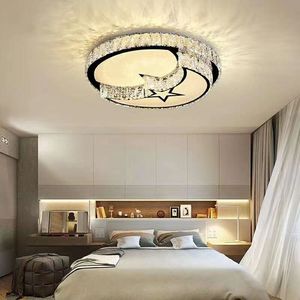Luminaire linéaire de chambre à coucher en cristal, étoile et lune, pour mariage, design moderne et épuré, blanc froid, contrôle tactile, en aluminium, LED, design minimaliste, à poser - Product Image 4