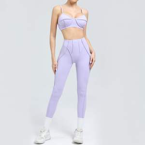 Ensembles de fitness pour femmes avec logo personnalisé vêtements 2 pièces ensembles de yoga tissus doux soutien-gorge à maintien élevé entraînement en plein air - Product Image 6