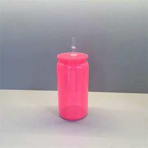 Custom Logo 16Oz Colorful Rainbow Glitter Shimmer <b>Plastic</b> Beer Can With Pp <b>Plastic</b> Lid and Straw - Product Image 3