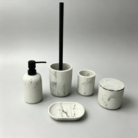 Ensemble d'accessoires de salle de bain de haute qualité en résine à l'aspect marbre, 5 pièces, distributeur de lotion, porte-brosse à dents, porte-brosse de toilette