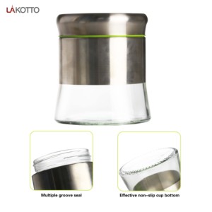 Tarro de almacenamiento interno de vidrio transparente con revestimiento de acero inoxidable redondo multifunción, con tapas de acero inoxidable, tarro de almacenamiento de alimentos de vidrio - Product Image 3