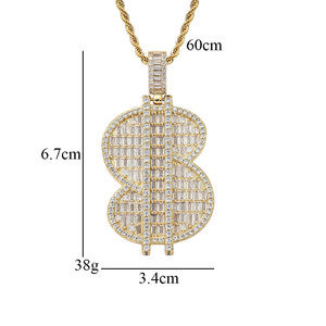 Collar con Colgante de Dólar Grande, Completamente de Zirconio, Joyería Hip Hop, Accesorios, Cadena con Colgante de Moneda de Dólar Grande - Product Image 5