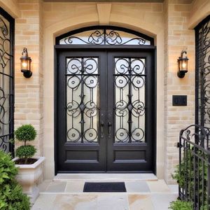 <span class=keywords><strong>Porte</strong></span> d'entrée en fer forgé à double vitrage isolant, design classique haut de gamme CBMmart - Product Image 5