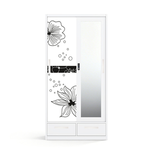 Armario de Dormitorio de Acero Impreso con Puertas Corredizas, Espejo y Cajones Inferiores de 900 mm - Product Image 1