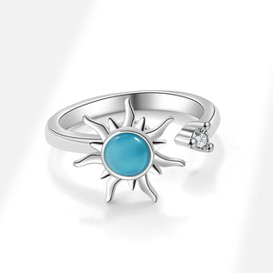 Anillo Abierto Giratorio de Joyería de Moda con Sol, Incrustaciones de Piedra Lunar y Zirconia, de Cobre Bañado en Rodio, para Mujer, Anillos Antiestrés que no se Deslustran - Product Image 3