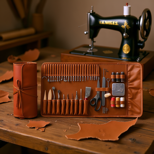 Kit di strumenti per la lavorazione del cuoio, 72 pezzi, per incisione, punzonatura, stampaggio e cucitura, per artigianato in pelle - Product Image 2