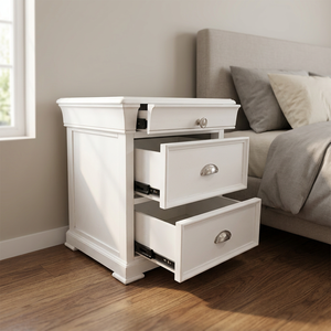 Classic <b>3</b>-<b>Drawer</b> <b>Bedside</b> <b>Table</b> – Strong Radiata & MDF Storage Cabinet with Elegant Style (Black/<b>White</b>) - Product Image 6