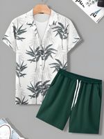 Ensemble de plage d'été pour hommes, ensemble décontracté 2 pièces, chemise à manches courtes + short, short imprimé à taille élastique, ensemble de pantalons courts