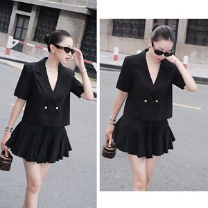 Blazer pour femme à manches courtes, boutonné, double boutonnage, coupe classique, veste tissée, fabriqué au Vietnam, polyester et élasthanne - Product Image 6