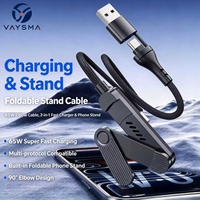 Kabel Pengisian Cepat USB-C 65W dengan Penyangga Ponsel Lipat, Kabel Charger PD 90 Derajat untuk Ponsel Laptop Tablet