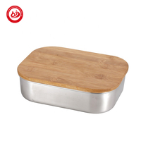Récipient alimentaire boîte à bento en bambou personnalisée boîte à lunch scolaire en acier inoxydable avec couvercles en bois produits en bambou personnalisés