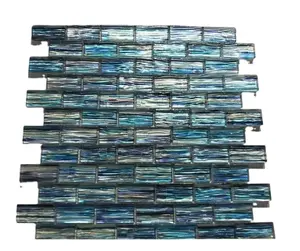 Factory Supply Shining Surface Strip Shape 3D Inkjet Swimming Pool Glass Mosaics backsplash kitchen tiles