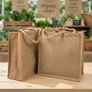 Sacs en jute pour emballage de détail, sacs fourre-tout de boutique, impression de logo couleur personnalisée, sac cadeau réutilisable, fabricant, exportateur, OEM, ODM - Product Image 1