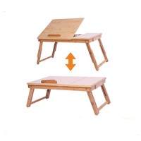 Bureau d'ordinateur portable pliable en bambou avec plateau inclinable réglable en hauteur et tiroir – Plateau de lit moderne et confortable pour le bureau à domicile