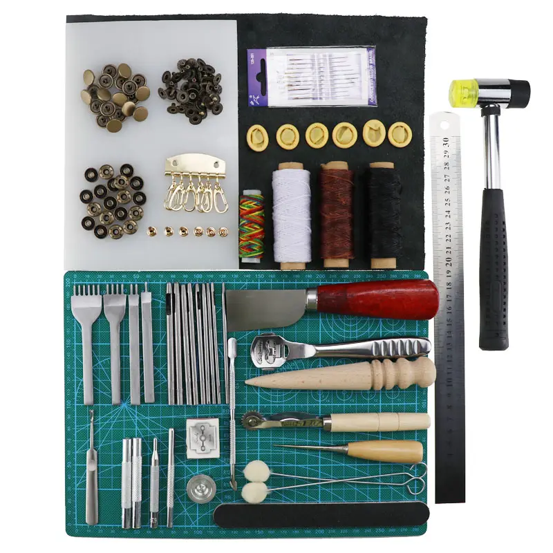 L29 68pcs Complete Leather Craft Tool Sets DIY Crafting Supplies for Leather Stitching/Cutting/Punching /Sewing