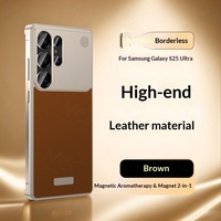 Étui de téléphone en cuir PU magnétique en métal aluminium de luxe pour Samsung S23 S24 S25 Ultra avec cadre aromathérapeutique sans cadre, coque antichoc