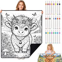 Selimut Mewarnai Anak-anak yang Dapat Digunakan Kembali, Selimut Lukis DIY Flanel Lembut dengan Pola Kucing Lucu, Bunga, dan Kupu-kupu untuk Kreasi Seni