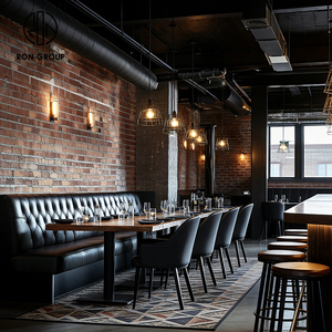 Ensemble de table et de chaises en cuir et en bois pour <span class=keywords><strong>restaurant</strong></span>, style steakhouse, industriel, commercial, restauration rapide, avec banquette et sièges en booth - Product Image 2