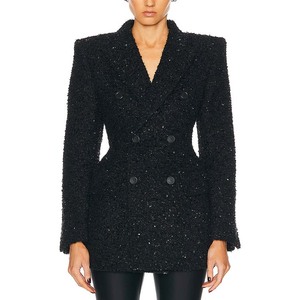OEM ODM High Quality Fashion Design Black Oversized <strong>Jackets</strong> for Women <strong>Tweed</strong> Double Breasted Custom <strong>Ladies</strong> blazer Office <strong>Jacket</strong> - Product Image 1