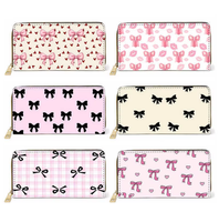 Dompet Wanita Panjang Motif Pita Kulit PU Grosir, Dompet Koin Mini Lucu dengan Ritsleting, Dompet Kartu Kredit Custom