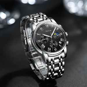 <span class=keywords><strong>Orologio</strong></span> da Polso SAILIN per Uomo, Cronografo al Quarzo con Logo Personalizzato, Cinturino in Acciaio Inox, Lancette Luminose e Fasi Lunari - Product Image 5