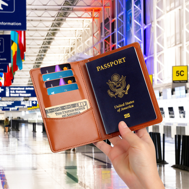Custom Logo,Luxury RFID Blocking Woven PU Leather Travel Friendly Slim Passport Wallet with Multiple Card Slots for Men&Women