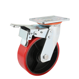 4 5 6 8 Zoll Hochleistungs-Lenk rollen Gusseisen kern Silent Red Pu Schwenk rollen rad mit Bremse - Product Image 1
