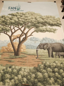 Superbe papier peint en soie avec paysage de la savane africaine et girafes - Garantie 1 an - Design graphique pour murs d'escalier - Product Image 1