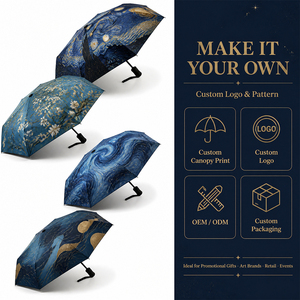 Parapluie de voyage compact 3 plis entièrement automatique, design moderne, imprimé artistique, logo personnalisé pour adultes, vente en gros - Product Image 3