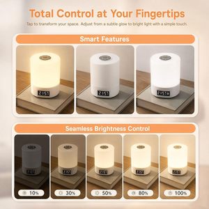 <b>LED</b> Touch Control Night <b>Light</b> Clock <b>Battery</b> Level Display Warm White USB Rechargeable 1200mA Bedroom Bedside Lamp - Product Image 4