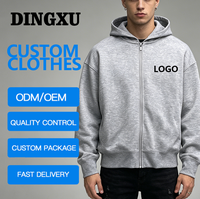 Sweat-shirt à capuche zippé intégral pour homme, gris chiné, avec logo personnalisé, poches latérales, poignets côtelés, coupe oversize, en molleton de coton doux, basique, pour l'hiver