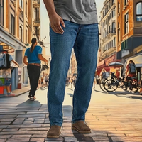 Jean droit fuselé pour homme grande taille et très grande taille, style vintage, Maddox, denim délavé moyen, taille mi-haute, 52W X 30L