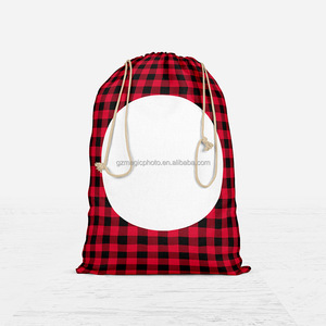 20*27.5 Inch Sublimation Santa Sacks <strong>Christmas</strong> <strong>Buffalo</strong> <strong>Plaid</strong> Santa Bag With Drawstring - Product Image 5