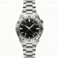 Montres mécaniques pour hommes de 40 mm alimentées par un mouvement Miyota 9075 GMT automatique, cadran en météorite véritable avec BGW9