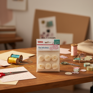 Fiore in tessuto Ilan 3 cm 6 pezzi colore crema per decorazioni artigianali - Product Image 2