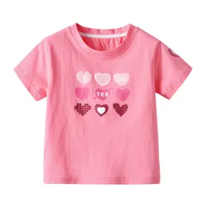 100% Cotton Girls' Short-sleeved Summer 2024 New Korean Version Love Print Children's Baby T-shirt Fashionable Top