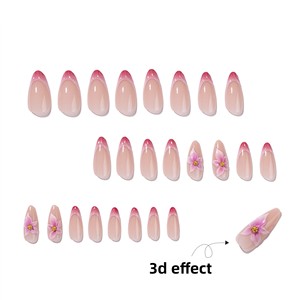 Uñas Postizas 3D con Diseño de Flores, Punta Francesa Almendrada, Degradado Nude, Uñas Artificiales para Mujer, para Uso Diario, Fiestas y Vacaciones - Product Image 2