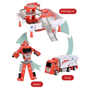 Mainan Robot Transformasi Satu Kunci, Truk Penyelamat Medis Truk Paduan Empat Mobil Multifungsi