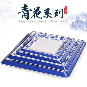 จานเมลามีนทรงสี่เหลี่ยม ลายดอกไม้สีน้ำเงินขาว ทนทาน ใช้ในเชิงพาณิชย์ - Product Image 2