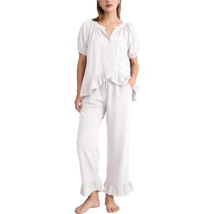 Womens Ruffle Pajamas Short Sleeve Button Down Lounge <b>Set</b> <b>2</b> <b>Piece</b> Solid Sleepwear Drawstring With Pockets - Product Image 1
