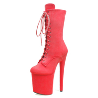 Chaussures de danse exotique à lacets en fourrure de 8 pouces pour boîte de nuit, chaussures de pole dance, chaussures de strip-teaseuse, plateforme sexy de 20 cm, bottes à lacets de gladiateur fétichistes