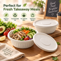 Bol en bagasse de canne à sucre Trendz, boîte à lunch bento à emporter, écologique, biodégradable, récipient alimentaire rond jetable avec couvercle