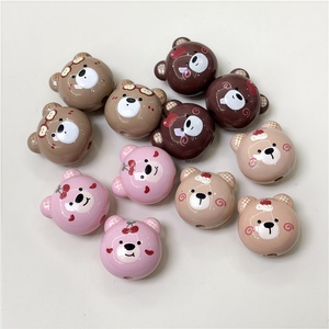 도매 18mm 아크릴 만화 곰 머리 비즈 핸드페인팅 귀여운 포컬 비즈 DIY 팔찌 목걸이 가방 참 장식품 제작 - Product Image 2