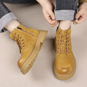 2025 Summer New Style Breathable Waterproof Retro Thick-Topped Round-Toe Leather Fur Ankle Fashion-Safe <b>Work</b> <b>Boots</b> - Product Image 4