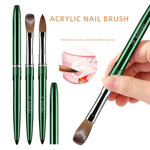 Pinceaux à ongles professionnels de haute qualité avec logo personnalisé, manche en métal vert, 100% pur Kolinsky, <span class=keywords><strong>poudre</strong></span> acrylique pour nail art - Product Image 1